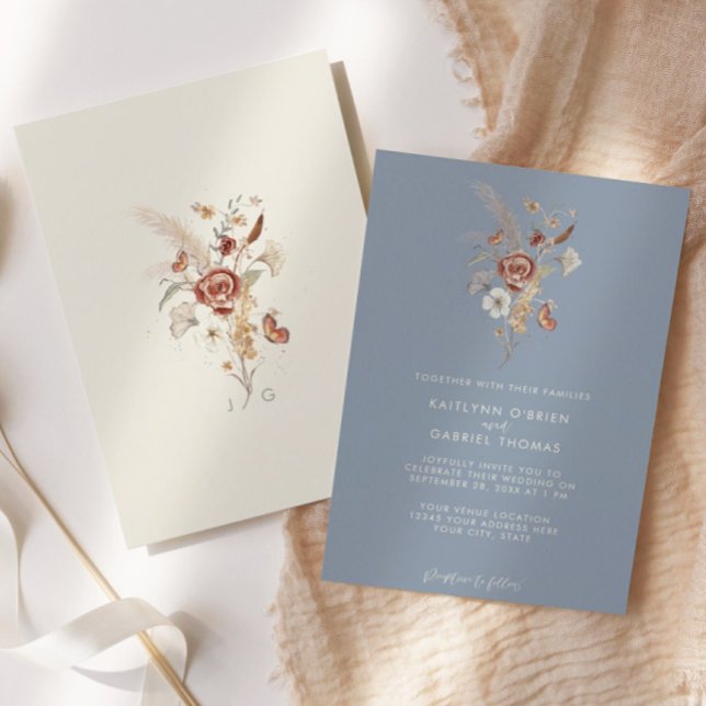 Dusty Blue Wildflower Floral Watercolor Wedding Invitation (Creator Uploaded)