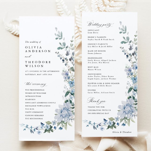 Dusty Blue Wildflower Floral Wedding Ceremony Programme (Dusty Blue Wildflower Wedding Program Card, Blue Floral Ceremony Program, Party Program Stationery)