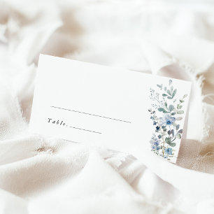Dusty Blue Wildflower Floral Wedding Name Place Card