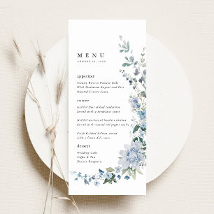 Dusty Blue Wildflower Floral Wedding Reception Menu