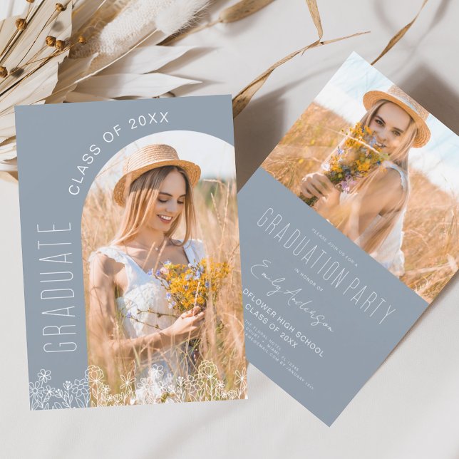 Dusty Blue Wildflower Graduation Party Invitation (Creator Uploaded)