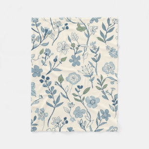 Dusty Blue Wildflower Meadow Botanical Pattern Fleece Blanket