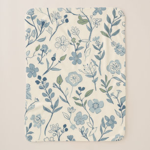 Dusty Blue Wildflower Meadow Botanical Pattern Sherpa Blanket