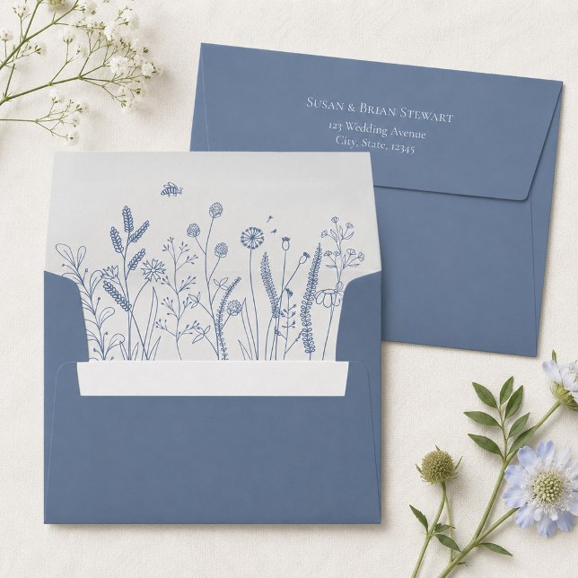 Dusty Blue Wildflower Meadow Wedding  Envelope (Creator Uploaded)