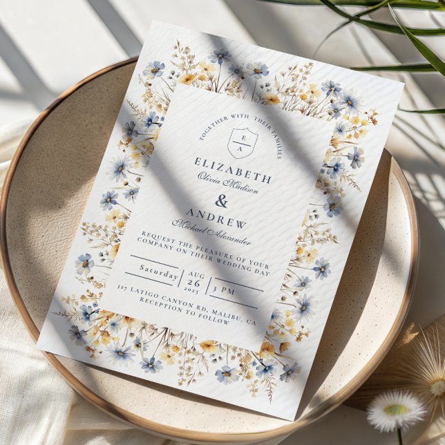Dusty Blue Wildflower Meadow Wedding Invitation (Creator Uploaded)