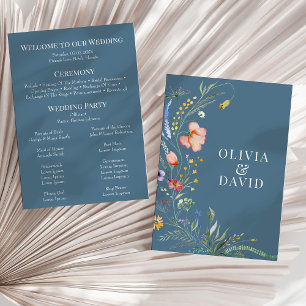 Dusty Blue Wildflower Meadow Wedding Program Invitation