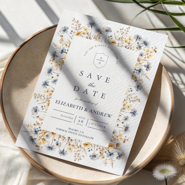 Dusty Blue Wildflower Meadow Wedding Save The Date (Creator Uploaded)
