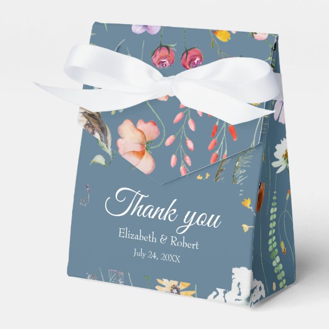Dusty Blue Wildflower Meadow Wedding Thank You Favour Box (Front Side)