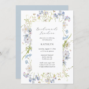 Dusty Blue Wildflower Modern Bridesmaids Luncheon Invitation