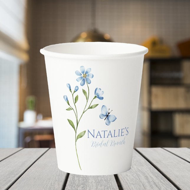 Dusty Blue Wildflower Personalised Bridal Shower Paper Cups (Creator Uploaded)