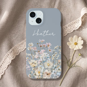 Dusty Blue Wildflower Personalised iPhone 15 Case