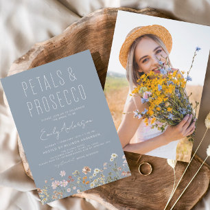 Dusty Blue Wildflower Petals & Prosecco Photo Flyer