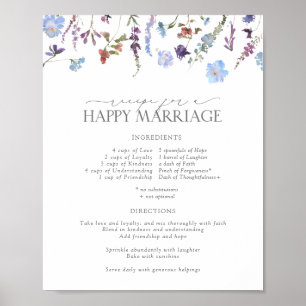 Dusty Blue Wildflower Recipe for a Happy Marriage Poster