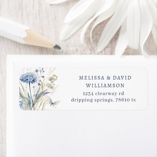 Dusty Blue Wildflower Return Address Label (Insitu)