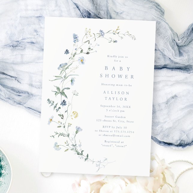 Dusty Blue Wildflower Rustic Boho Baby Shower Invitation (Dusty Blue Wildflower Rustic Boho Baby Shower Invitation)