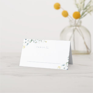 Dusty Blue Wildflower Rustic Boho Wedding Monogram Place Card