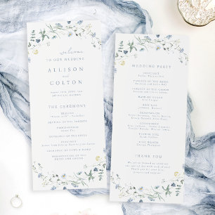 Dusty Blue Wildflower Rustic Boho Wedding Program Programme