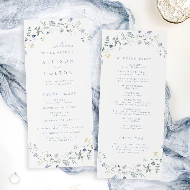 Dusty Blue Wildflower Rustic Boho Wedding Program Programme (Dusty Blue Wildflower Rustic Boho Wedding Program)
