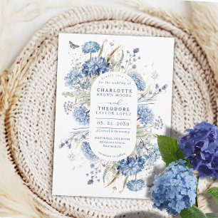 Dusty Blue Wildflower Rustic Elegant Wedding Invitation