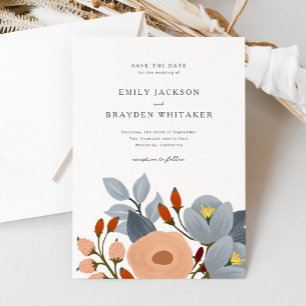 Dusty Blue Wildflower Save the Date Card