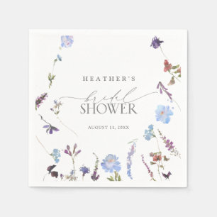 Dusty Blue Wildflower Watercolor Bridal Shower Napkin