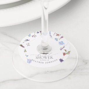 Dusty Blue Wildflower Watercolor Bridal Shower Wine Glass Tag