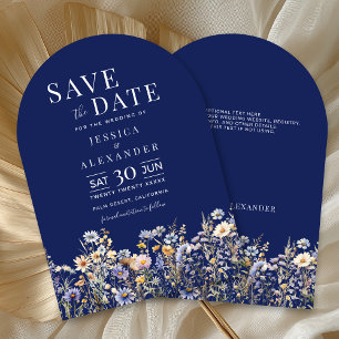 Dusty Blue Wildflower Wedding Arch Navy Save Date Invitation