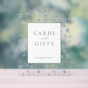 Dusty blue wildflower wedding cards and gifts acrylic sign