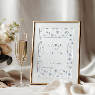 Dusty blue wildflower wedding cards and gifts poster