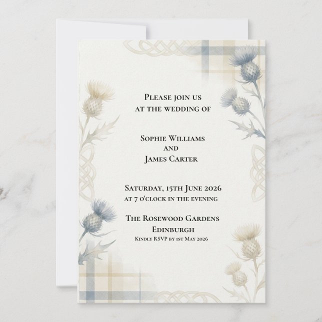 Dusty Blue Wildflower Wedding Invitation (Front)