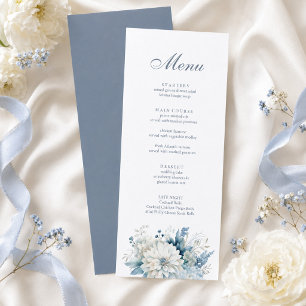 Dusty Blue Wildflower Wedding Menu Card