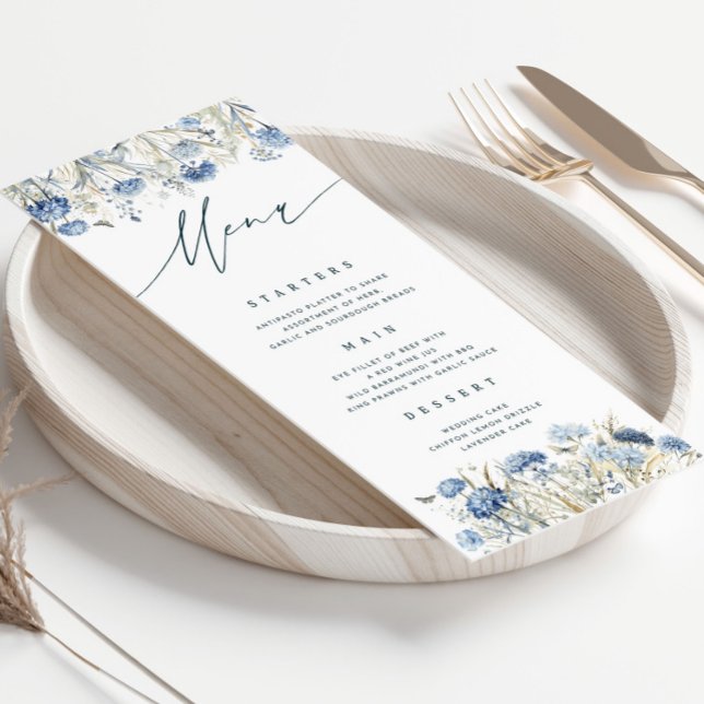 Dusty Blue Wildflower Wedding Menu Card (Creator Uploaded)
