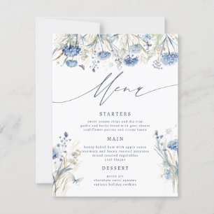 Dusty Blue Wildflower Wedding Menu Card