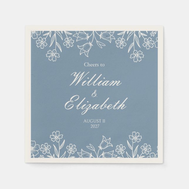 Dusty Blue Wildflower Wedding Napkin (Front)