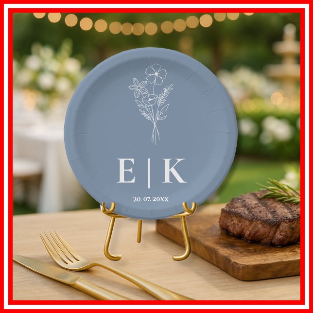 Dusty Blue Wildflower Wedding Paper Plate (Creator Uploaded)