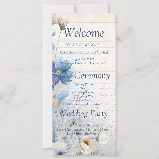 Dusty Blue Wildflower Wedding Program (Front)