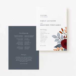 Dusty Blue Wildflower Wedding Program Programme