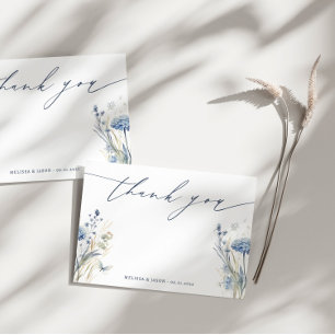 Dusty Blue Wildflower Wedding Thank You Card