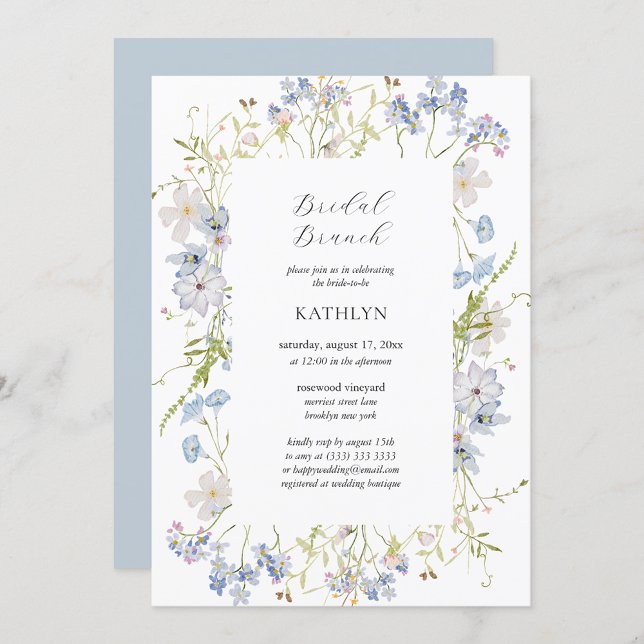 Dusty Blue Wildflower Whimsical Bridal Brunch Invitation (Creator Uploaded)