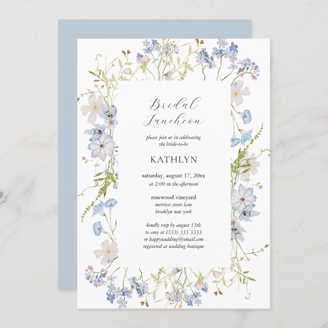 Dusty Blue Wildflower Whimsical Bridal Luncheon Invitation (Creator Uploaded)