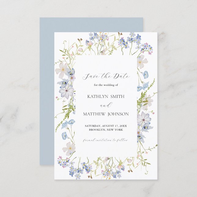 Dusty Blue Wildflower Whimsical Modern Wedding Save The Date (Creator Uploaded)