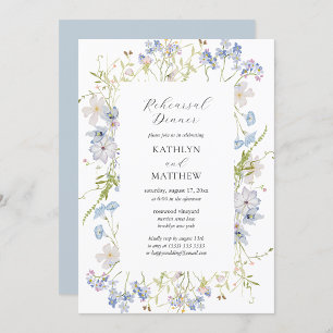 Dusty Blue Wildflower Whimsical Rehearsal Dinner Invitation