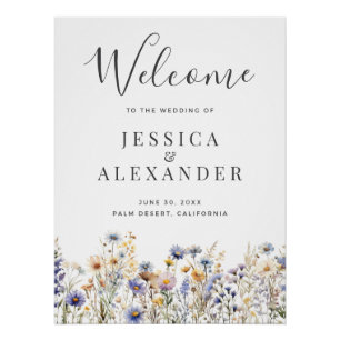 Dusty Blue Wildflowers 24x36 Wedding Welcome Poster