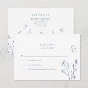 Dusty Blue Wildflowers and Butterfiles RSVP Card