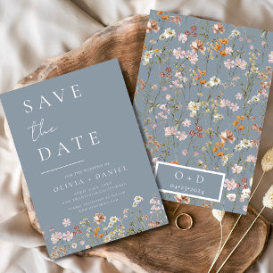 Dusty Blue Wildflowers Boho Save the Date