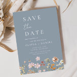 Dusty Blue Wildflowers Boho Save the Date<br><div class="desc">This elegant boho save the date minimalist wildflower invitation is the perfect way to announce your upcoming nuptials in a stylish and affordable way. The invitation features a simple design with a wildflower and a modern font. The invitation is customisable with your own text and details, making it the perfect...</div>