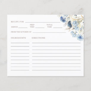DUSTY Blue Wildflowers Bridal Shower Recipe Card