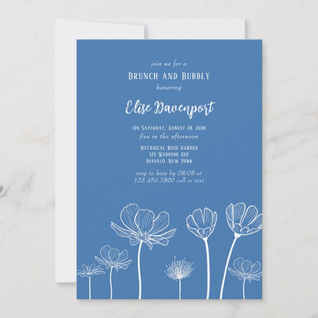 Dusty Blue Wildflowers Brunch and Bubbly Invitation (Front)