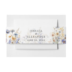 Dusty Blue Wildflowers Elegant Formal Wedding Invitation Belly Band
