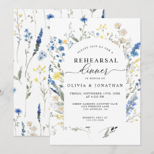 Dusty Blue WildFlowers Floral Rehearsal Dinner Invitation